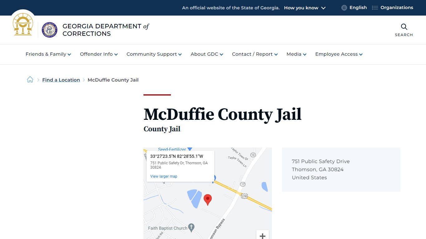 McDuffie County Jail | Georgia Department of Corrections